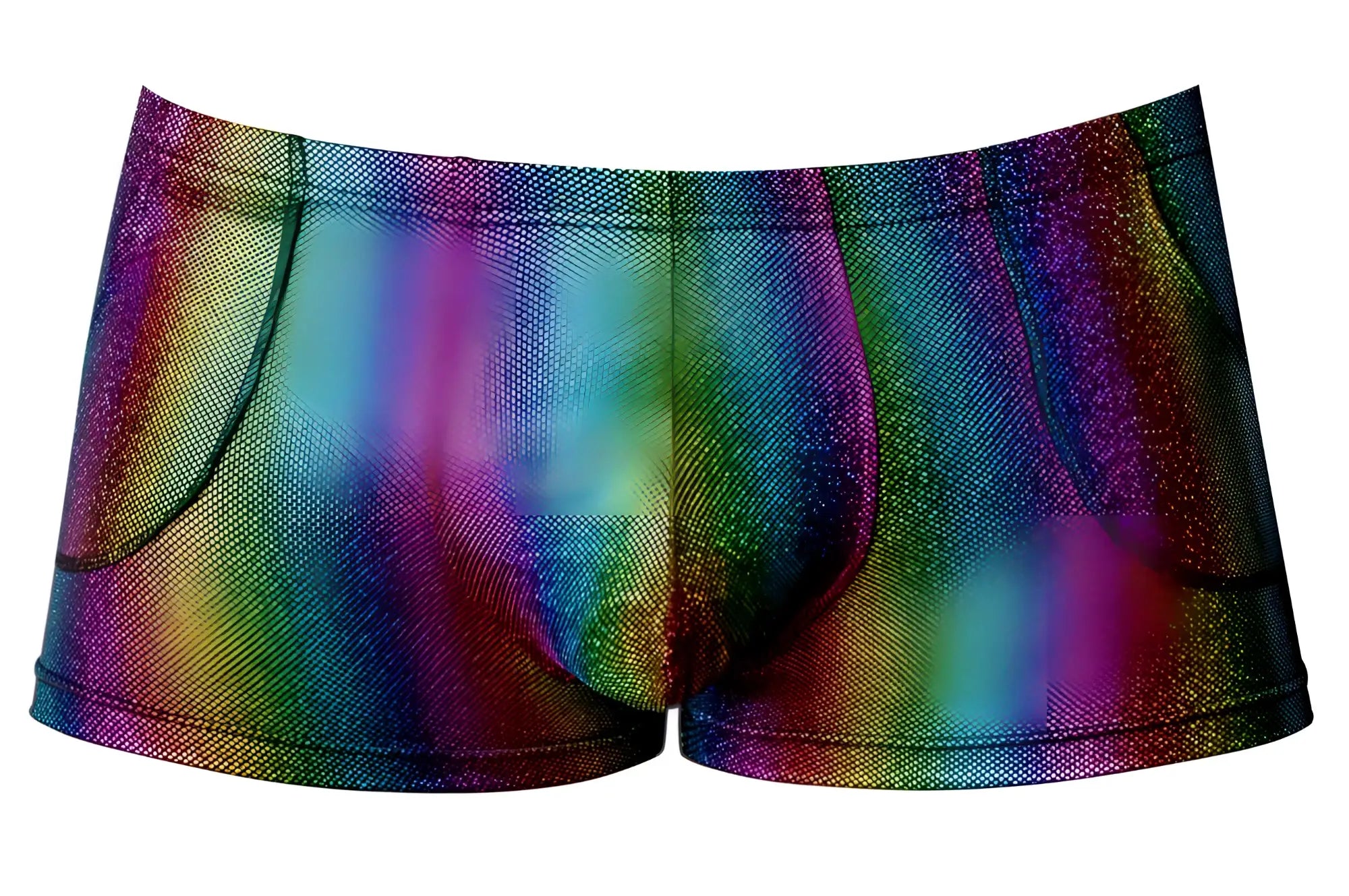 Male power 132-297 pack n play rainbow mens briefs with glitter pattern mesh texture and side pockets