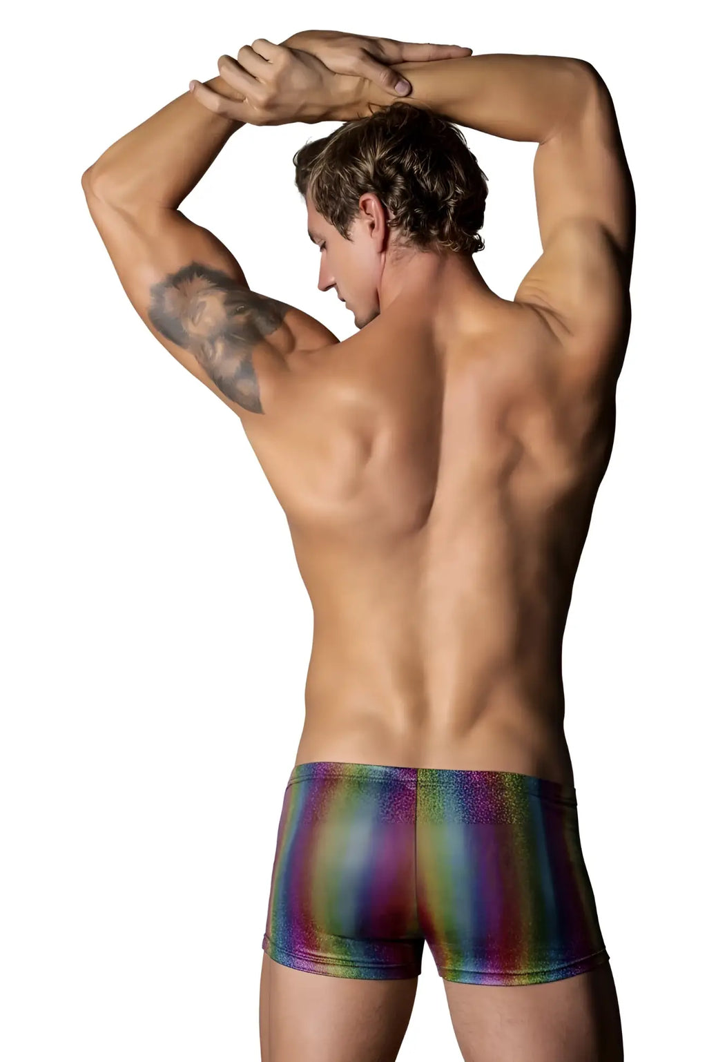 Male Power 132-297 pack n play pocket short rainbow brief with shimmering glitter and rainbow stripes