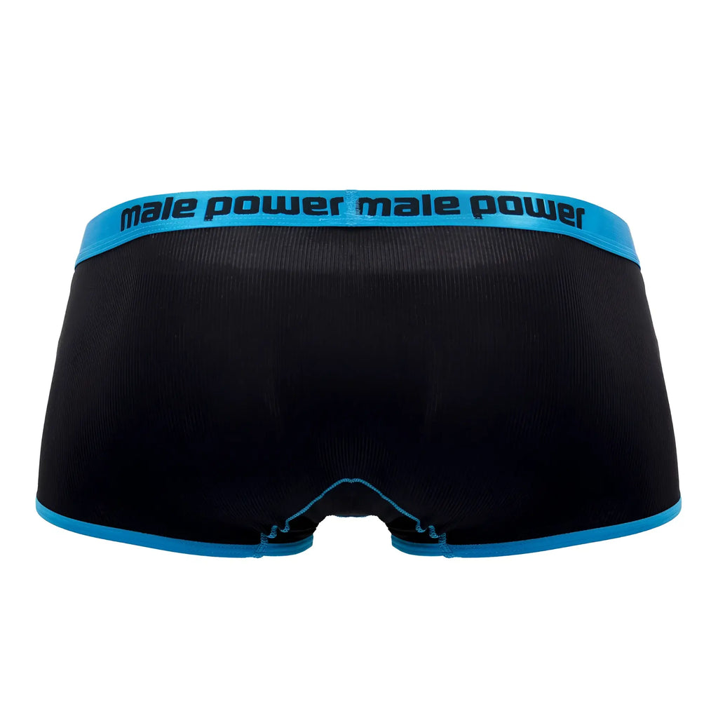 Black male power 143-270 casanova uplift mini short briefs with blue waistband and trim for a supportive fit