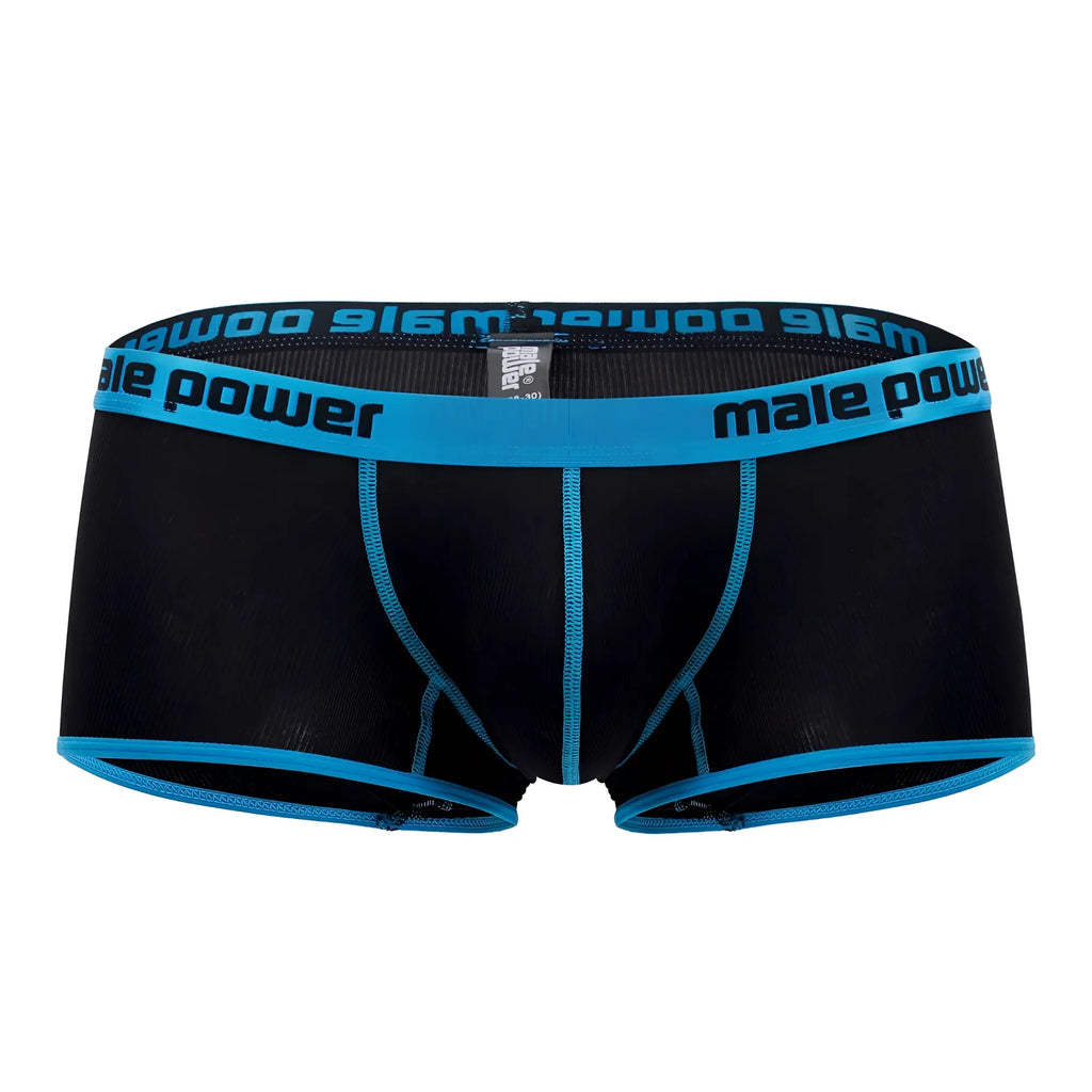 Black male power 143-270 Casanova uplift mini short briefs with bright blue trim and branded waistband