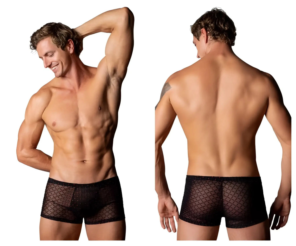 Black male power 143-296 widow maker mini pouch short briefs with subtle diamond mesh pattern