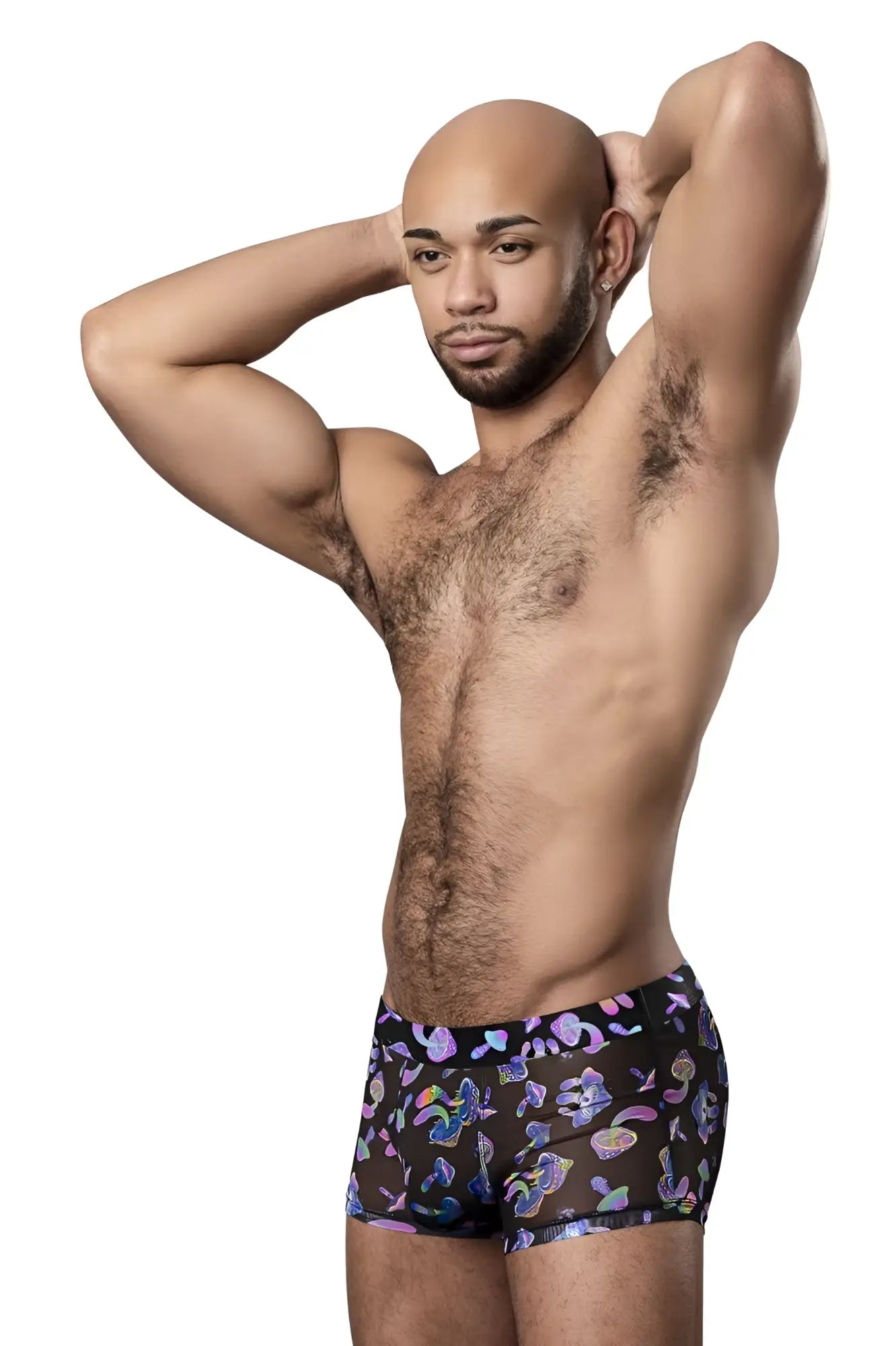 Male power 145-294 hazy dayz black pouch short with vibrant unicorn and rainbow pattern for men