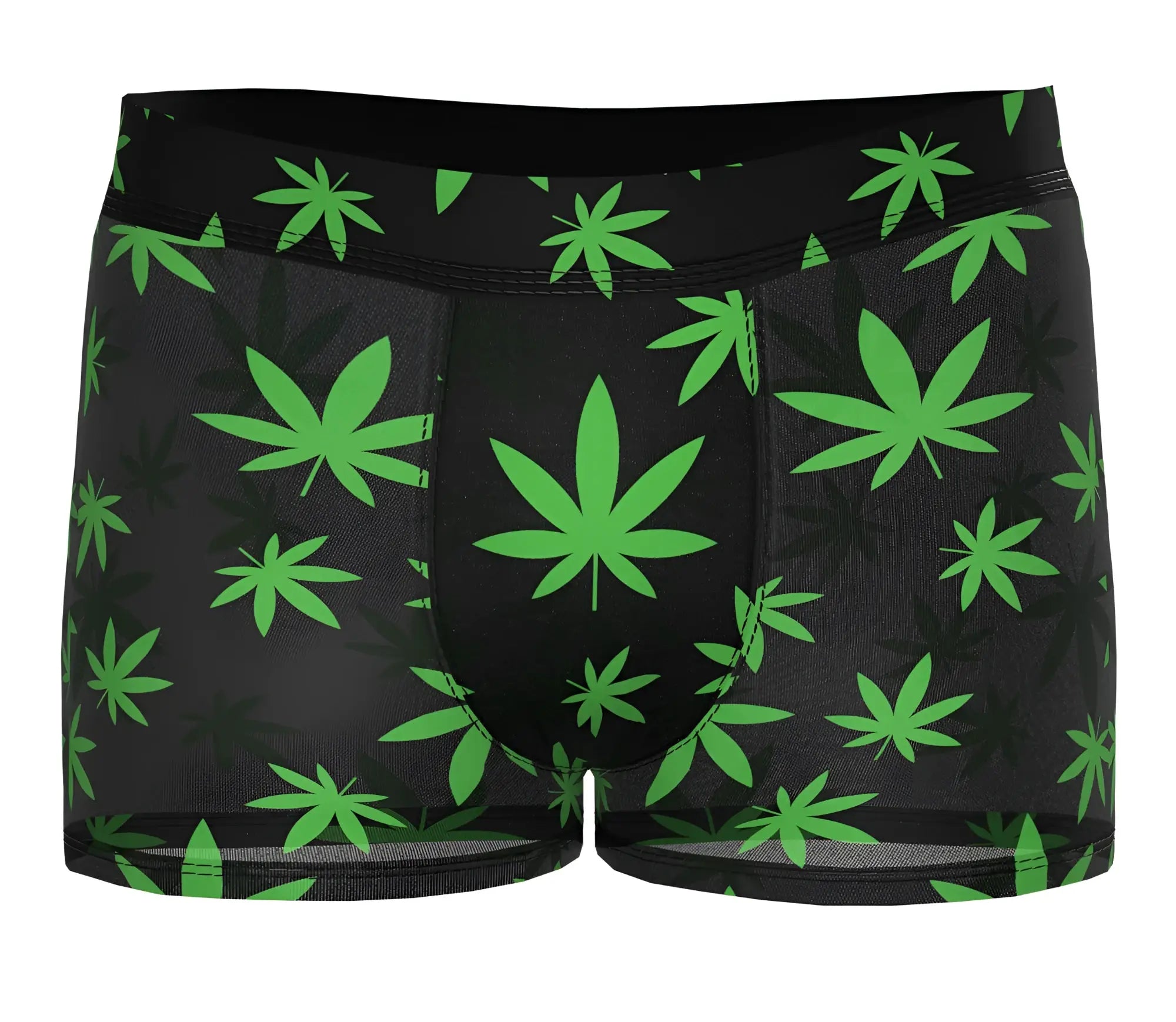 Black male power 145-294 hazy dayz pouch shorts with vibrant green cannabis leaf pattern boxer briefs