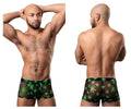 Black sheer boxer briefs with vibrant green marijuana leaf pattern from male power hazy dayz pouch short color pot leaf