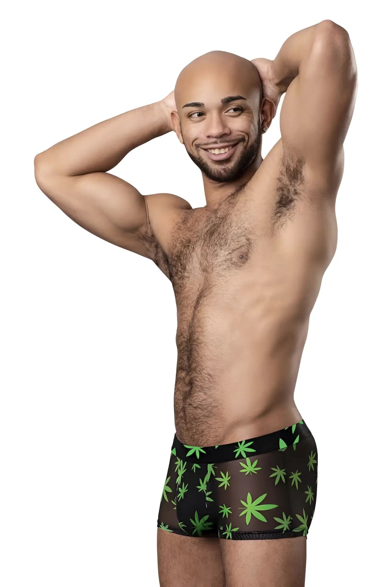 Male power 145-294 hazy dayz black briefs with vibrant green cannabis leaf pattern pouch short for men