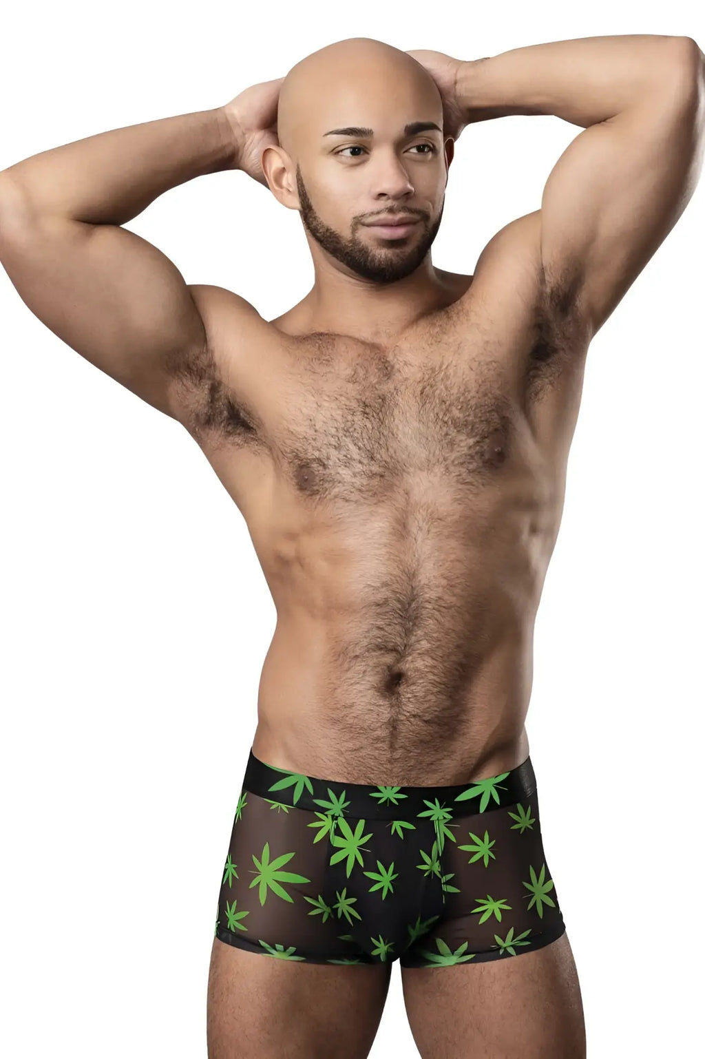 Male power 145-294 hazy dayz black briefs with vibrant green cannabis leaf pattern pouch short for casual wear