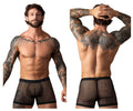 Black mesh male power 152-11c fishnet boxer briefs with solid black waistband and leg openings