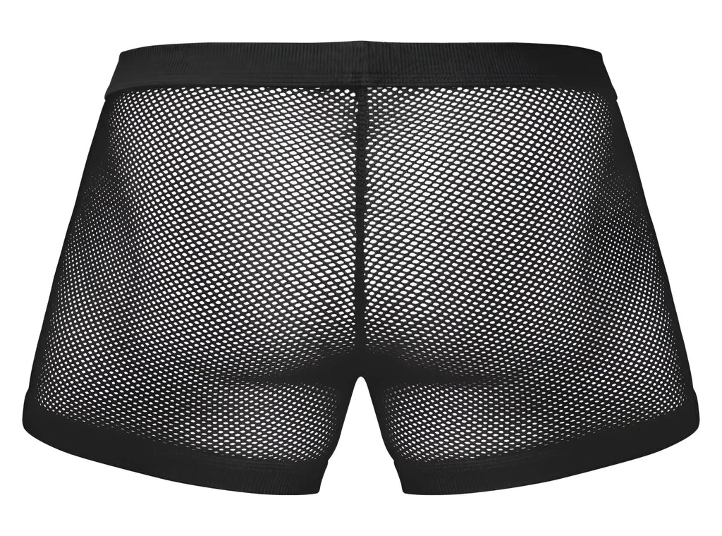 Male power 152-11c fishnet black mesh briefs with solid elastic waistband and leg openings for men