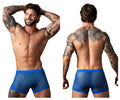 Male power 152-11c royal blue fishnet mesh briefs with solid waistband and two pouch design