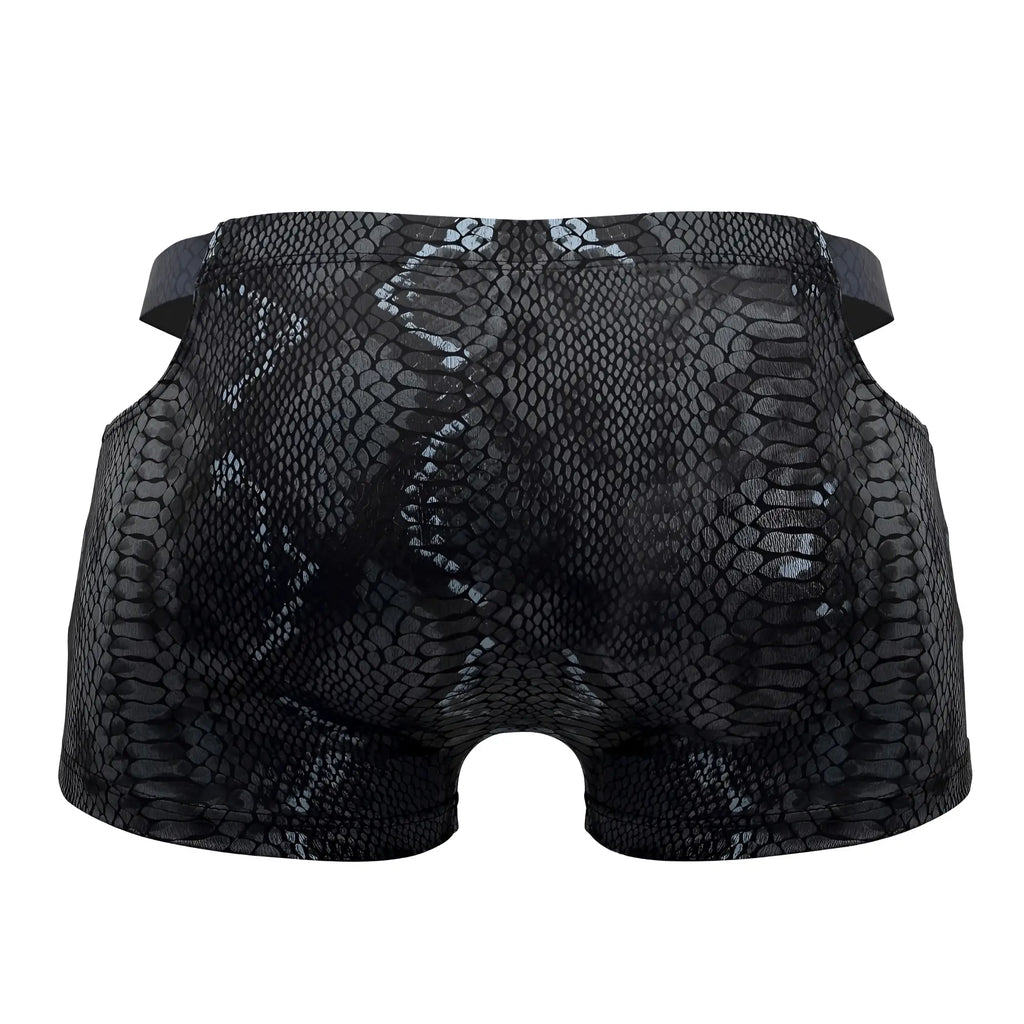 Male Power 153-282 s-naked pouch short black-blue snake skin patterned men’s briefs with glossy finish and elastic waistband