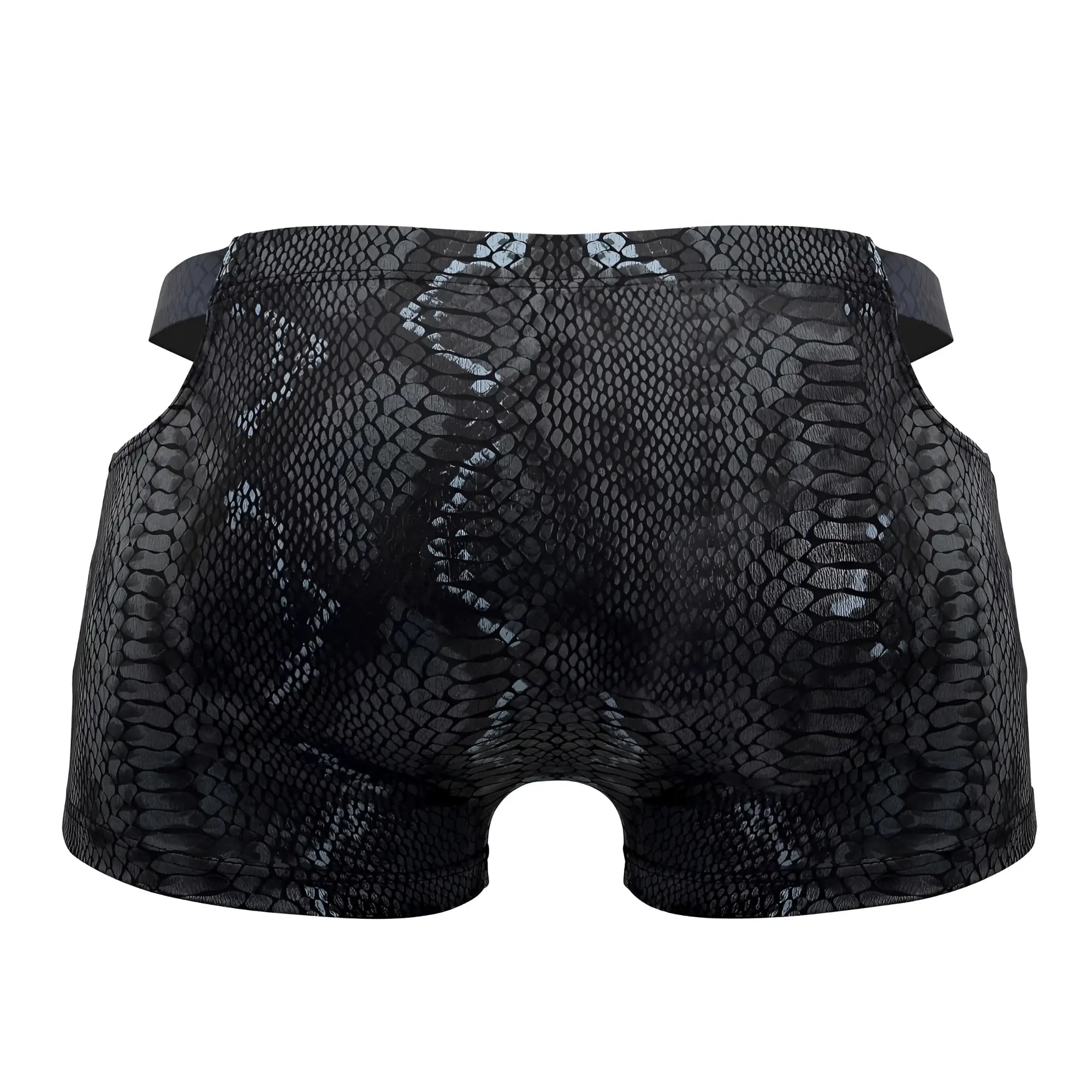 Male Power 153-282 s-naked pouch short black-blue snake skin patterned men’s briefs with glossy finish and elastic waistband