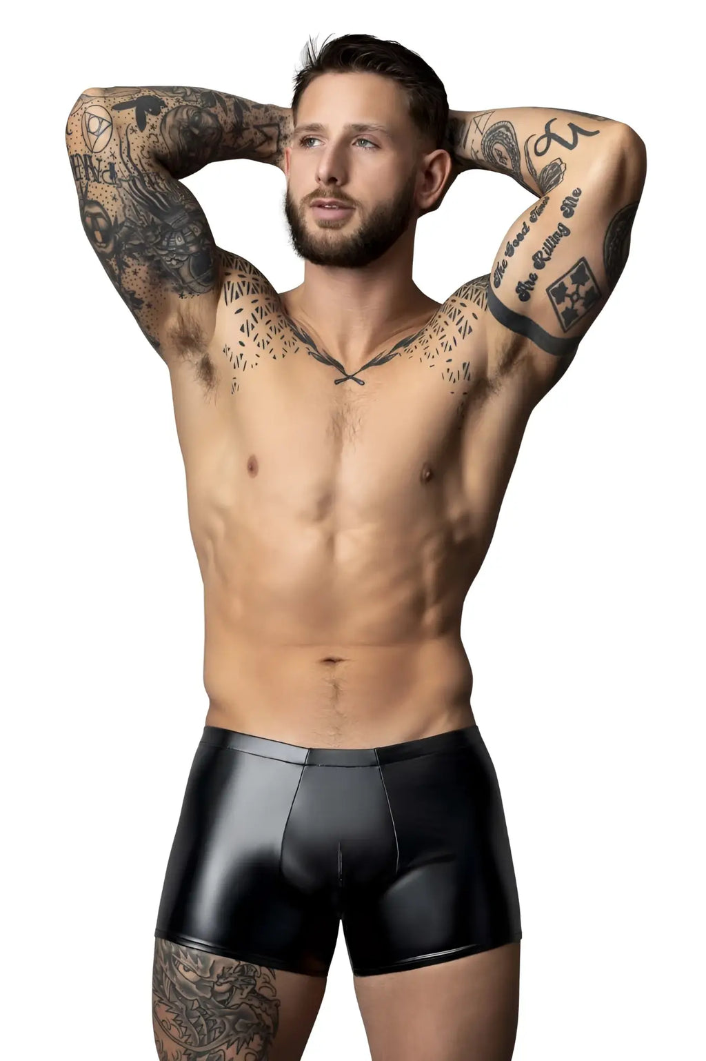 Male power 153-301 liquid onyx 2.0 black patent leather pouch briefs designed for male comfort and style