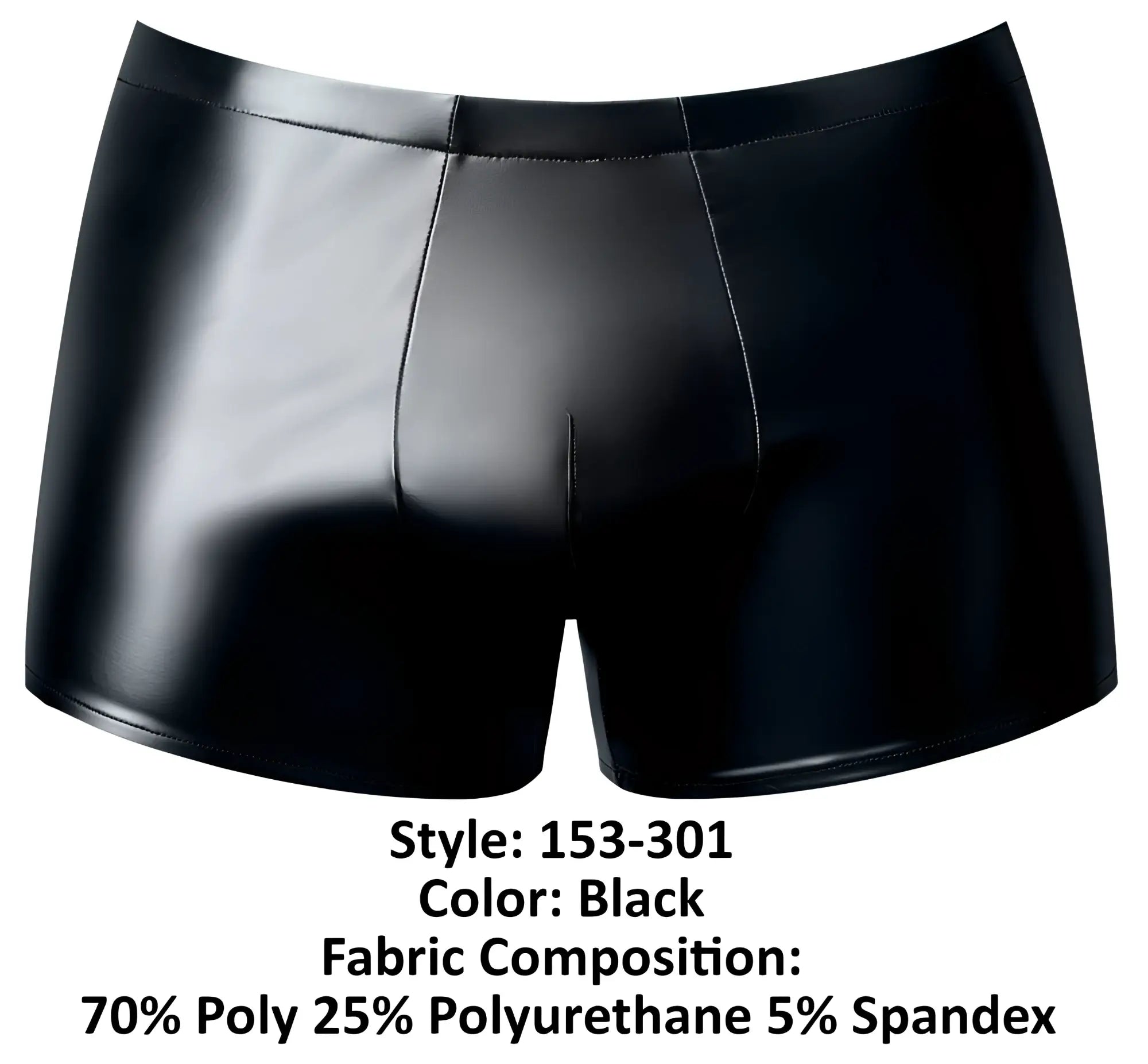 Male power 153-301 liquid onyx 2.0 black patent leather briefs with a sleek glossy finish and tailored fit