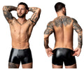 Male power 153-301 liquid onyx 2.0 black patent leather briefs with sleek glossy finish and contoured design