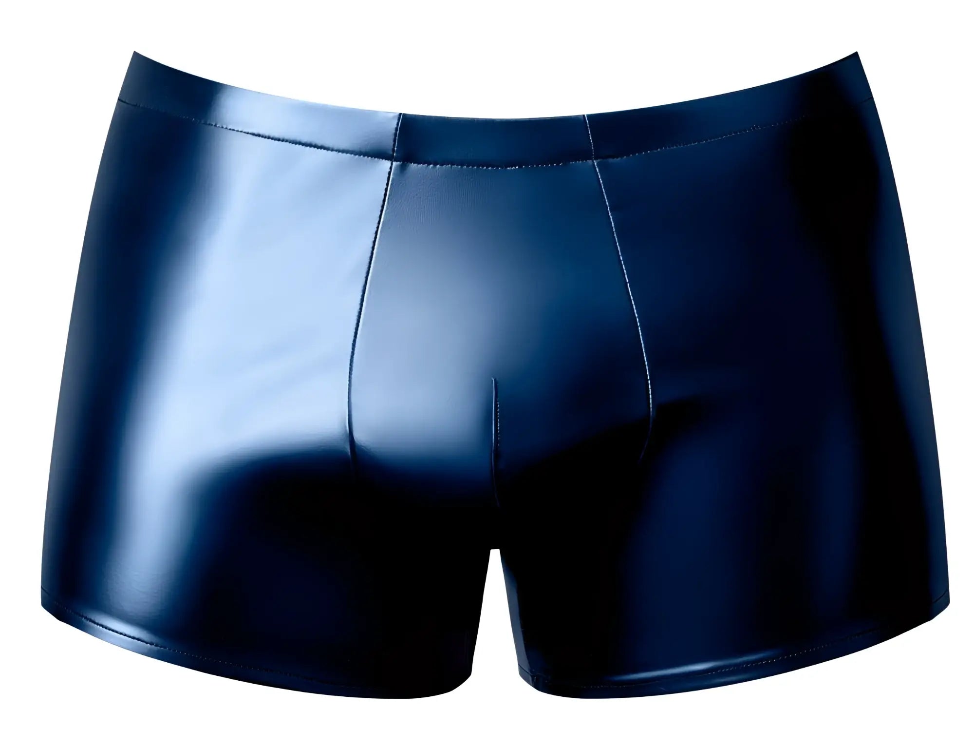 Male Power 153-301 Liquid Onyx 2.0 blue glossy dark blue faux leather boxer shorts with a sleek form-fitting design