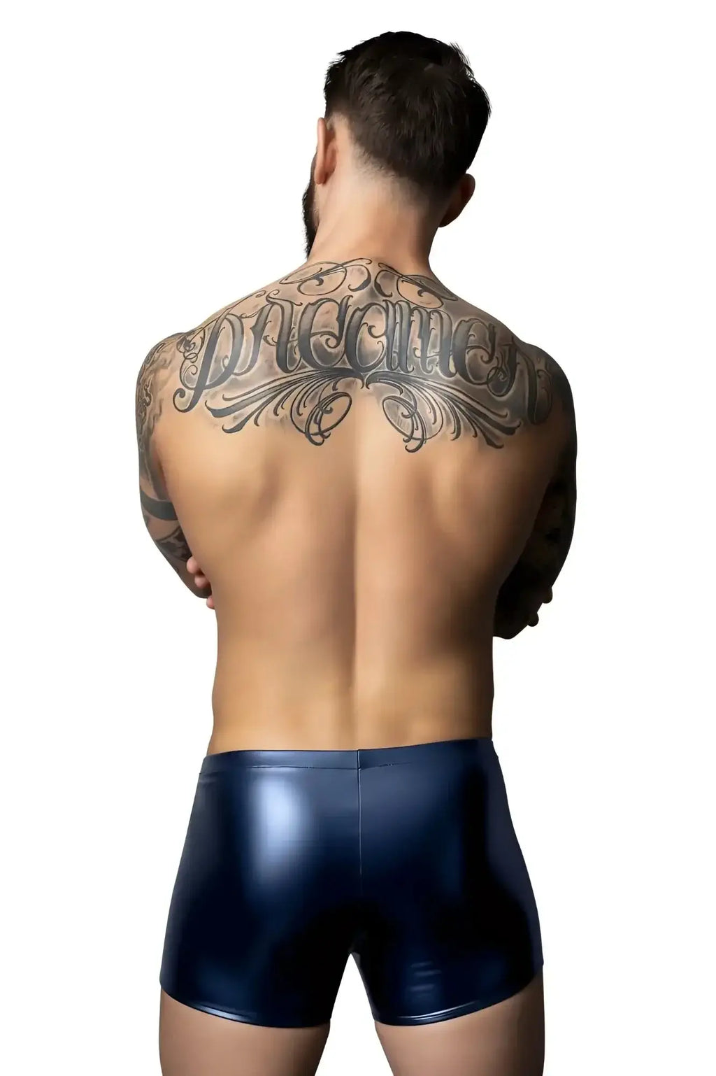 Male power 153-301 liquid onyx 2.0 pouch short in shiny navy blue patent leather briefs for men