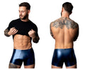 Shiny navy blue faux leather briefs male power 153-301 liquid onyx 2.0 pouch short for men
