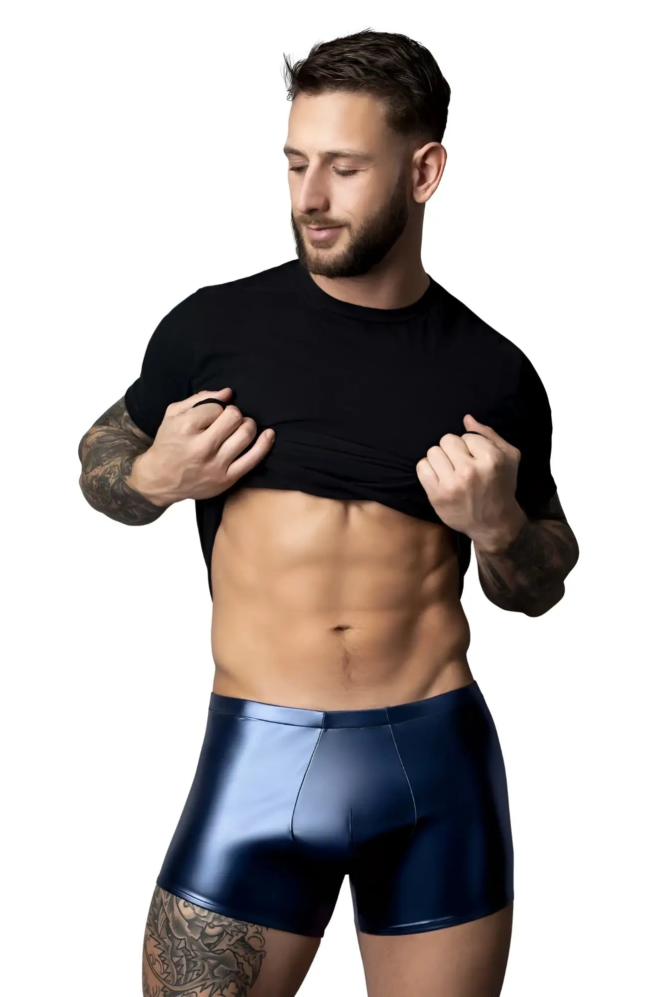 Male Power 153-301 Liquid Onyx 2.0 shiny navy blue metallic briefs with pouch for men in blue color