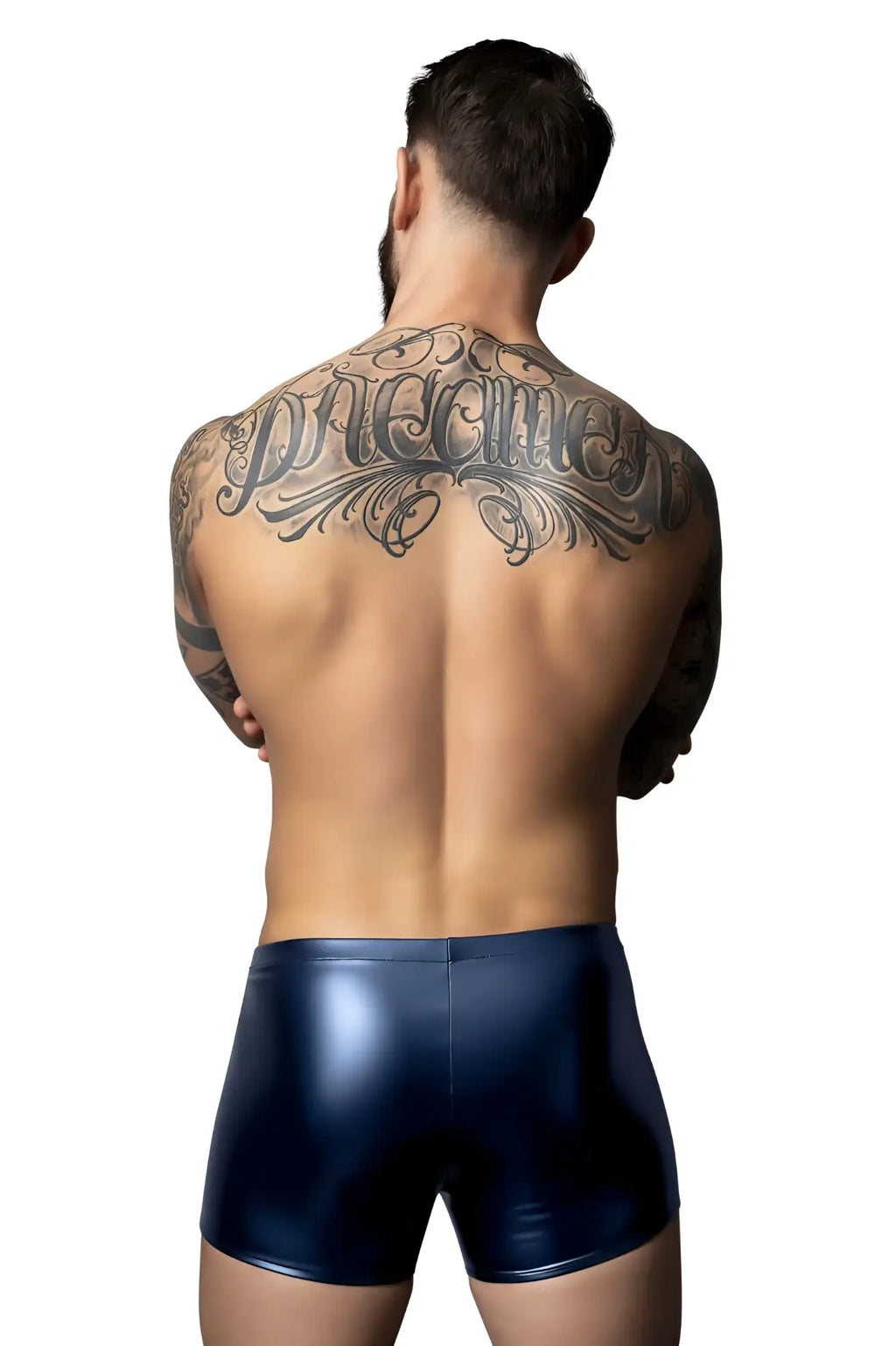 Male power 153-301 liquid onyx 2.0 pouch short in shiny navy blue patent leather briefs for men