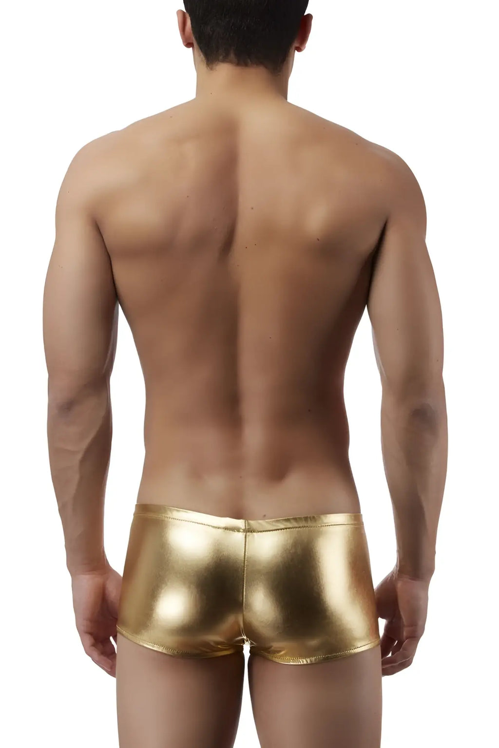 Male power 153070 heavy metal mini short boxer briefs in shiny gold metallic fabric for bold statement wear
