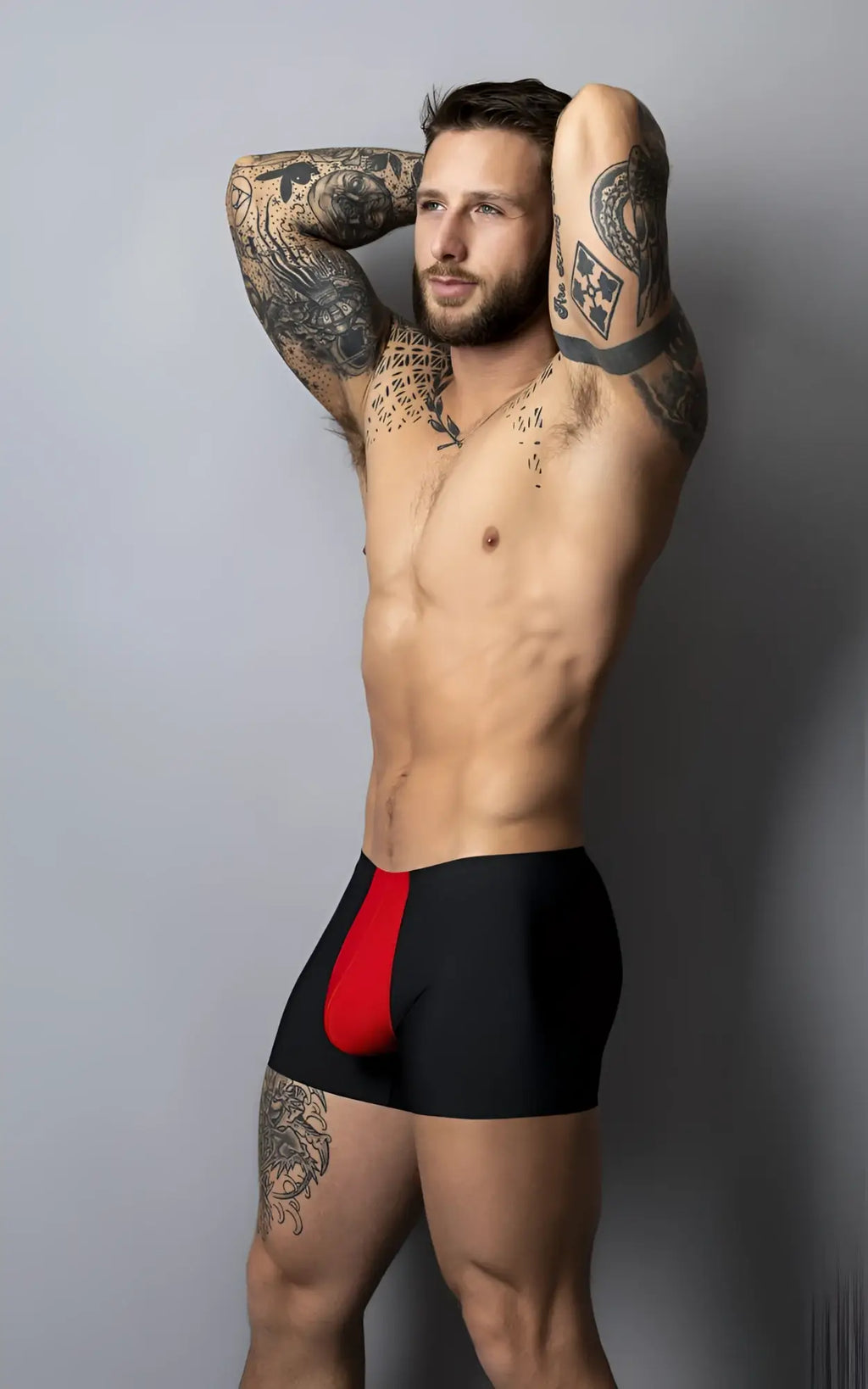 Black male power 154-300 hot mesh pouch briefs with bold red side panel and breathable fabric for comfort