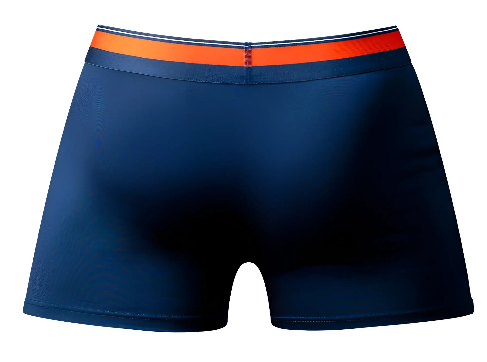 Male Power 160-299 Soo Cumfy boxer briefs in navy with bright orange and white striped waistband for comfortable wear