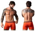 Male Power 160-299 Soo Cumfy boxer brief in orange with navy blue trim designed for comfort and support