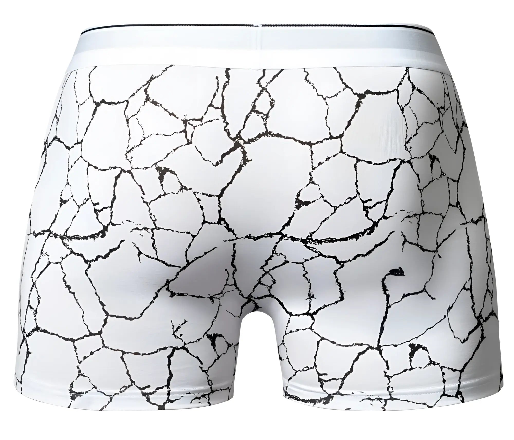 Male power 160-299 soo cumfy boxer brief in white with black cracked earth pattern for comfortable wear