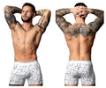 Male power 160-299 soo cumfy boxer brief in white with black cracked earth pattern designed for comfort and style