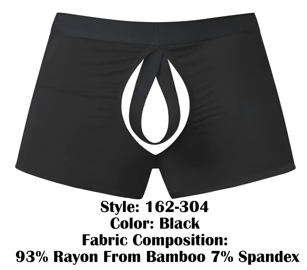 Black male power 162-304 open ended moonshine short boxer briefs with elastic cock ring and white flame logo on front