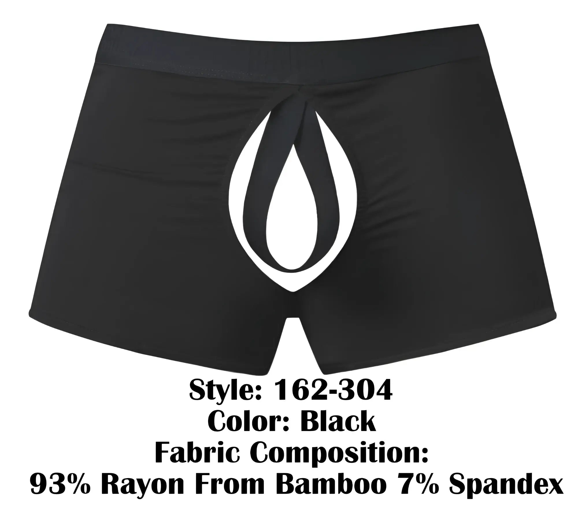 Black male power 162-304 open ended moonshine short boxer briefs with elastic cock ring and white flame logo on front