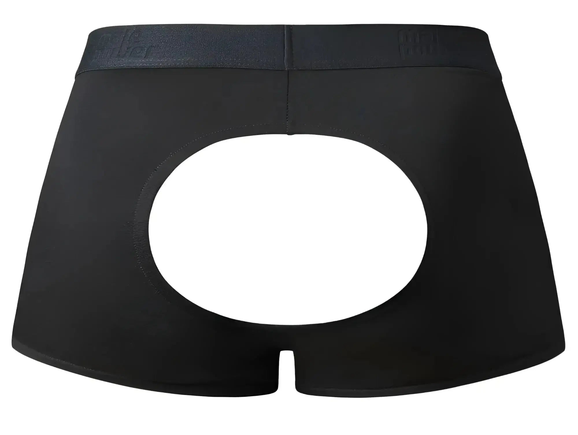 Male power black men’s briefs with central circular cutout elastic waistband open front design for comfort and style
