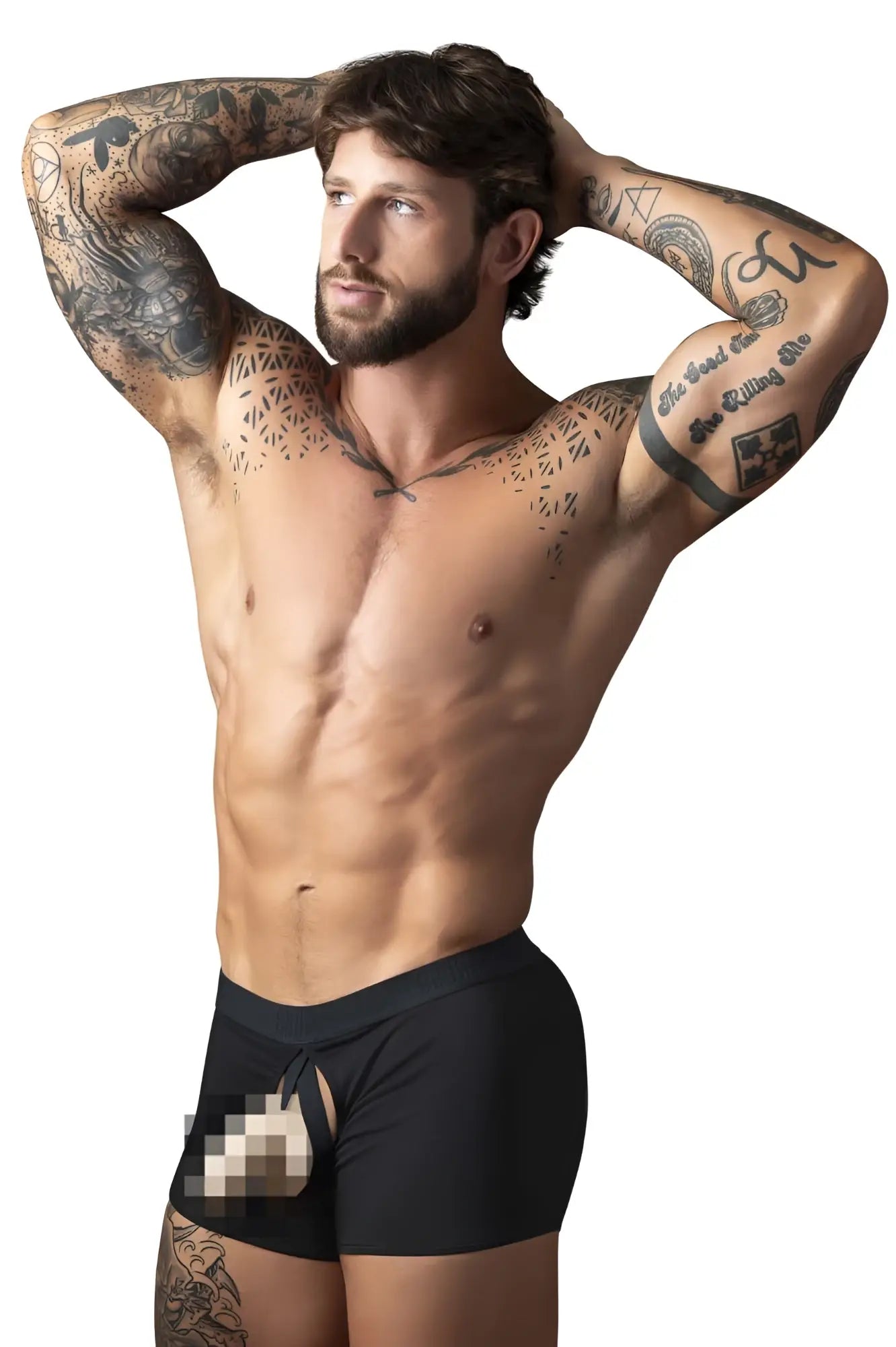 Black male power 162-304 open ended moonshine short open front elastic cock ring with drawstring waistband briefs