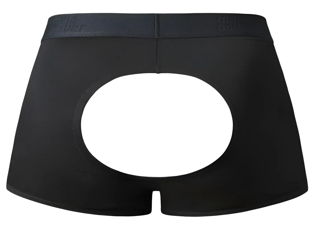 Male power black men’s briefs with central circular cutout elastic waistband open front design for comfort and style