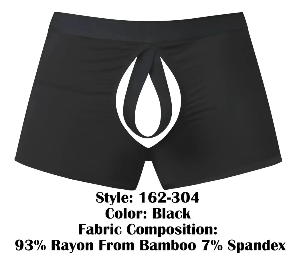 Black male power 162-304 open ended moonshine short boxer briefs with elastic cock ring and white flame logo on front