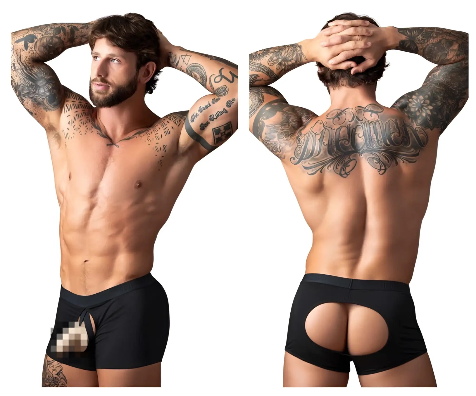 Black male power 162-304 athletic briefs with open ended moonshine design and cutouts on back and sides
