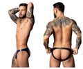 Blue and black latex thong with central cutout design from male power 300-301 liquid onyx 2.0 moonshine in black
