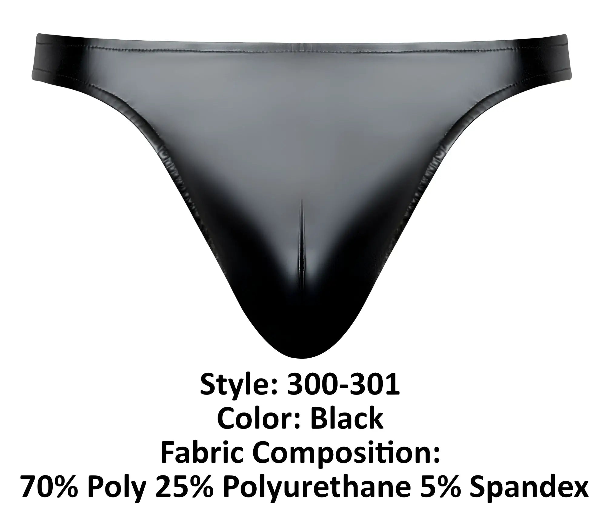 Black glossy-finish male power 300-301 liquid onyx 2.0 thong made of polyester polyurethane and spandex