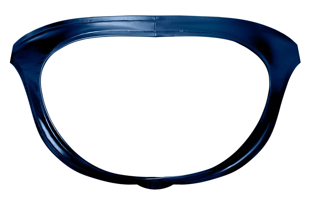 Dark blue glossy latex bikini bottom with smooth seamless design from male power 300-301 liquid onyx 20 moonshine blue