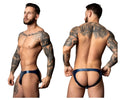 Navy blue shiny latex briefs male power 300-301 liquid onyx 2.0 moonshine color blue front view