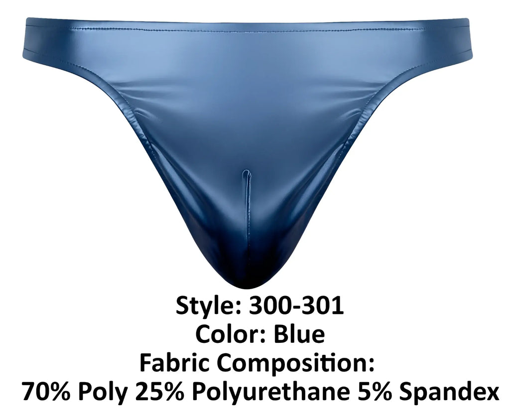 Blue shiny thong made of 70 polyester 25 polyurethane and 5 spandex from male power liquid onyx moonshine collection