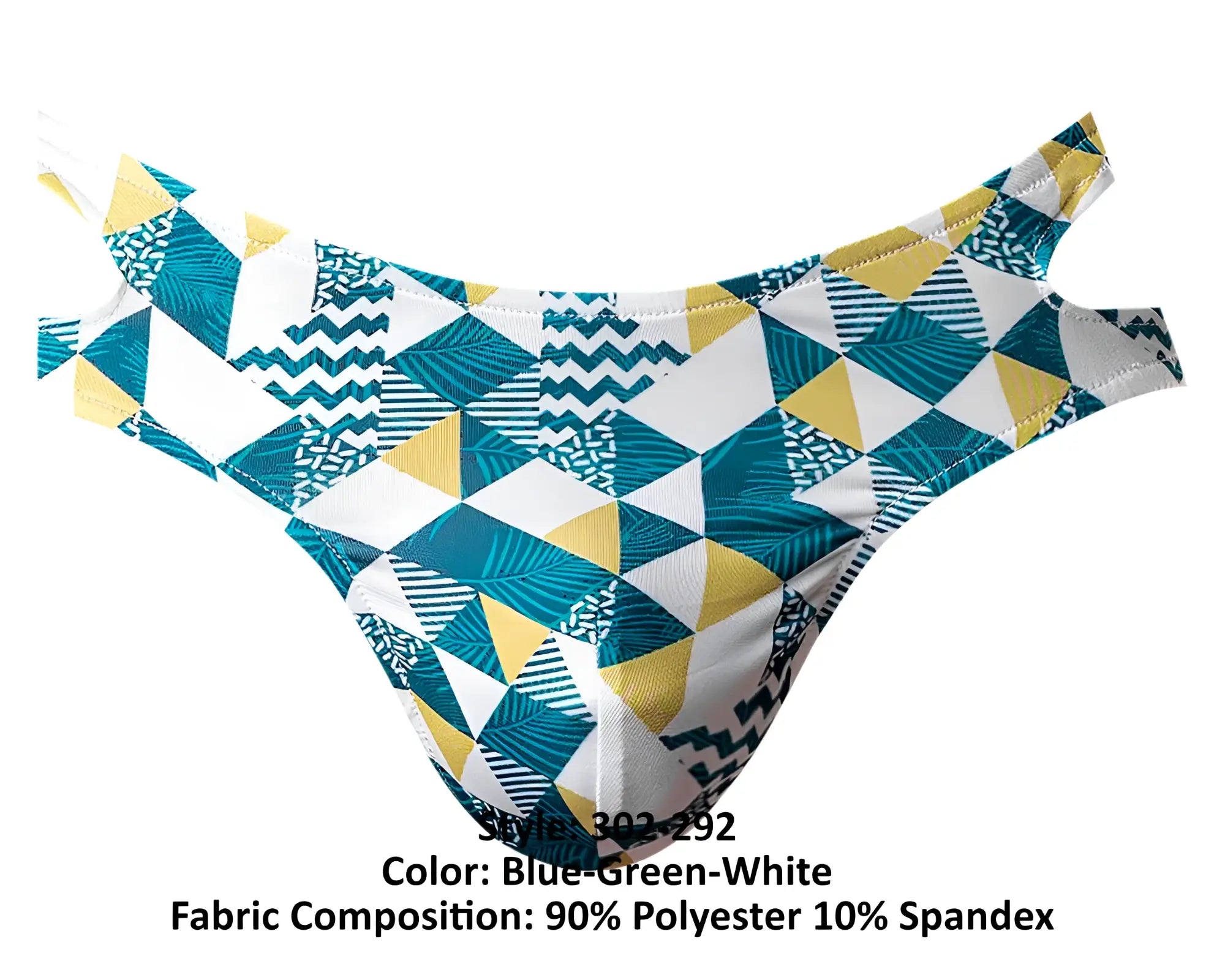 Male power 302-292 cut it out moonshine blue-green white geometric men’s briefs made of 90 polyester 10 spandex