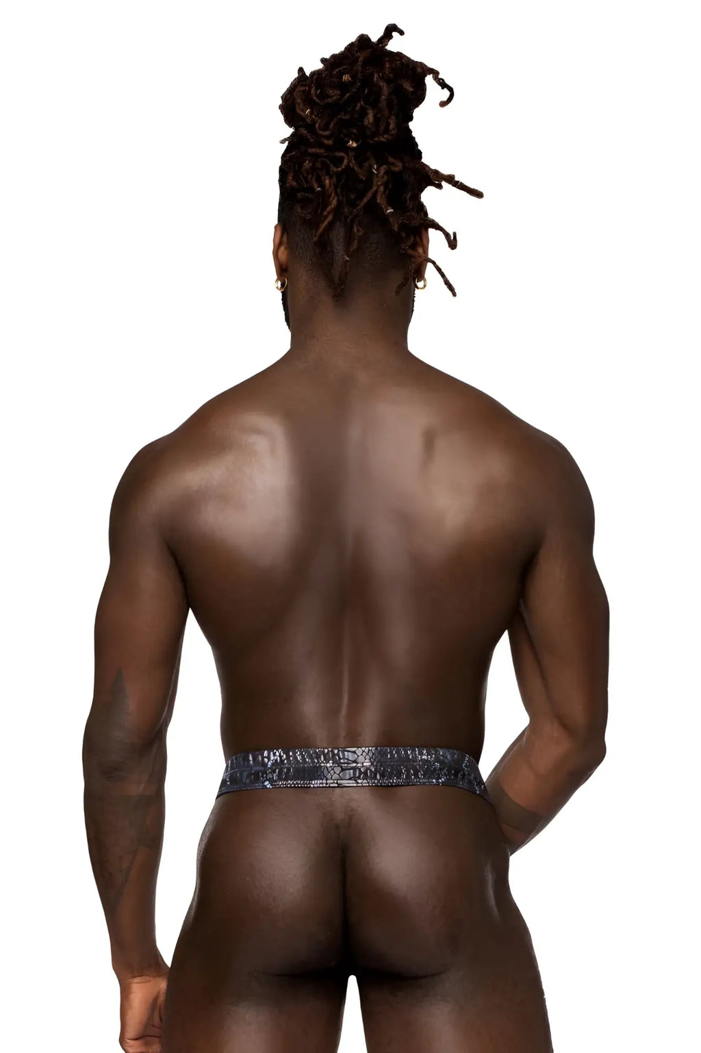 Blue sequined waistband briefs from male power 334-282 s-naked power sock in black and blue microfiber material