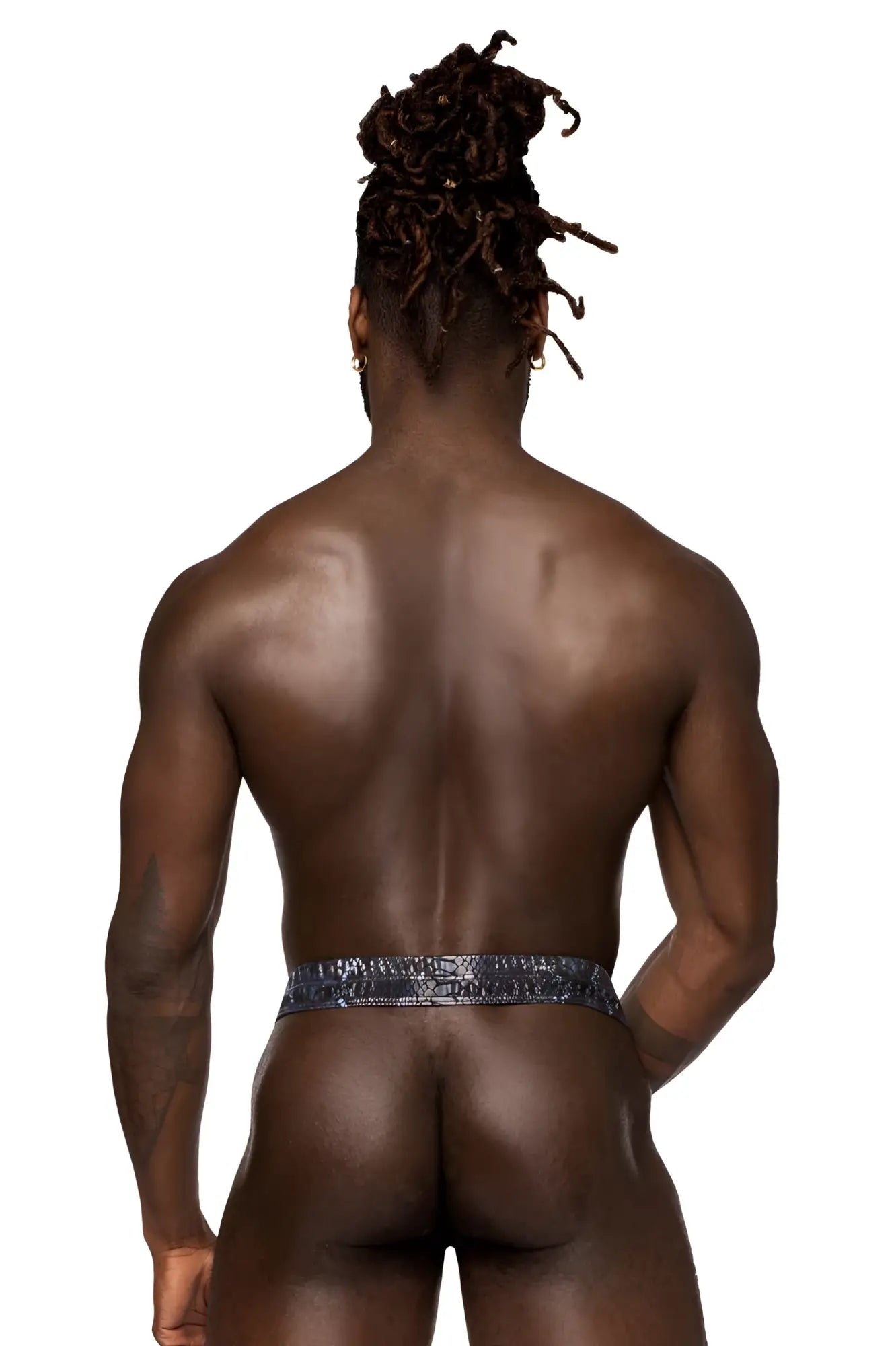 Blue sequined waistband briefs from male power 334-282 s-naked power sock in black and blue microfiber material