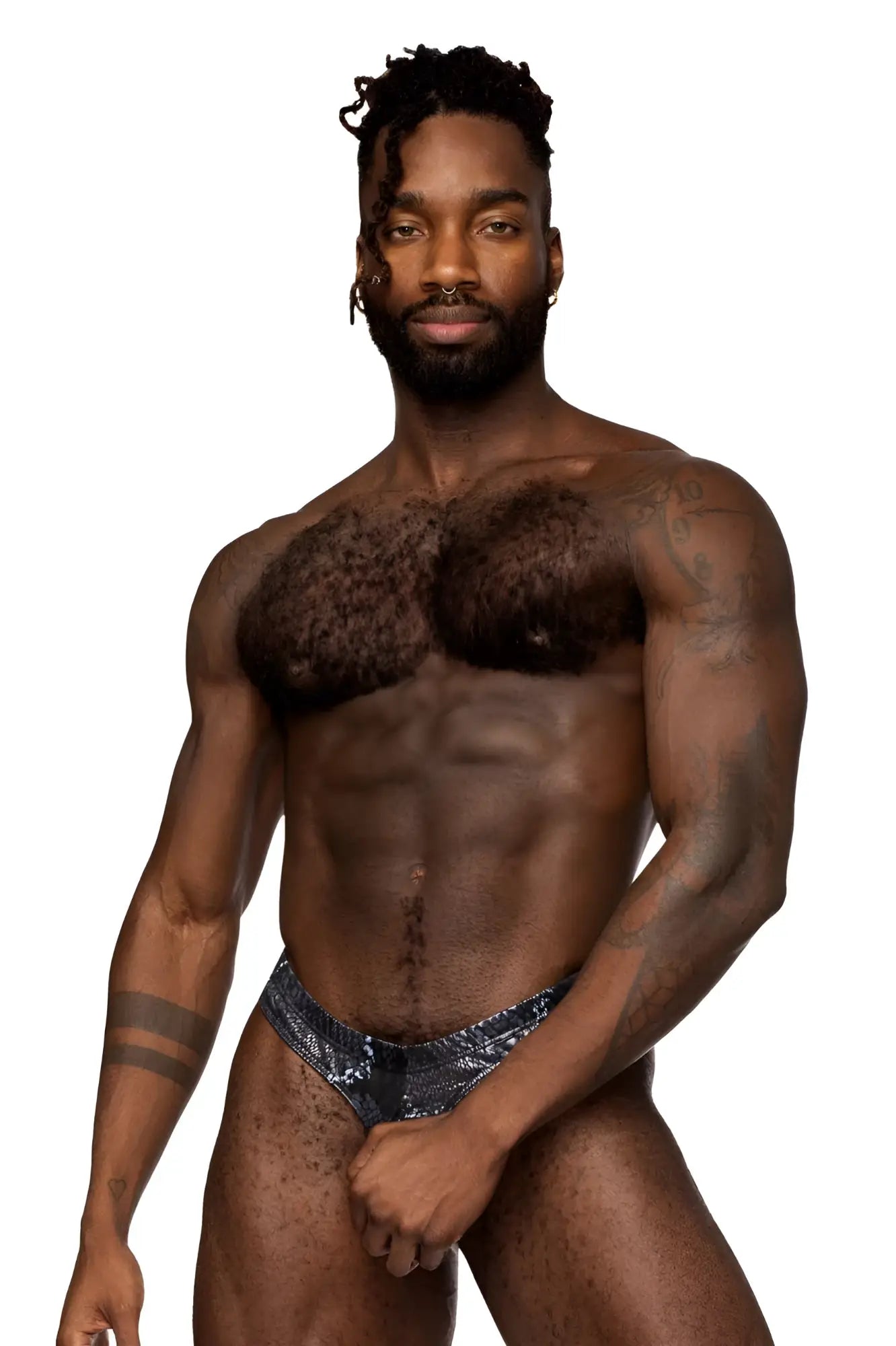 Male power 334-282 s-naked power sock shiny silver sequined briefs in black and blue color