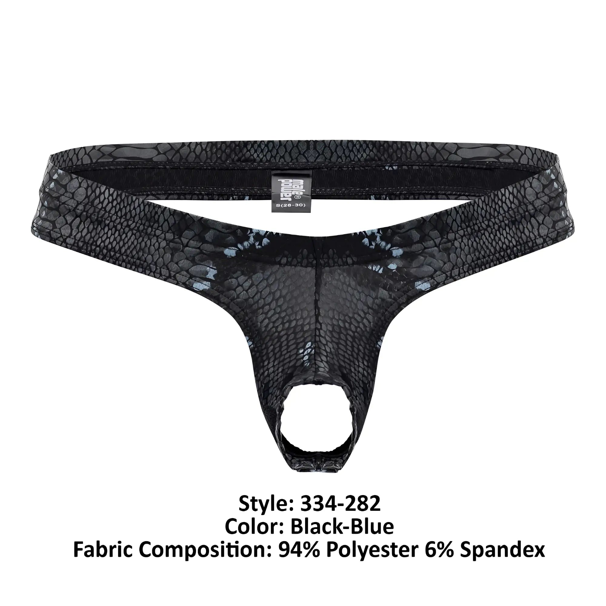 Black-blue male power 334-282 s-naked power sock mens thong with snake-skin texture in polyester spandex blend