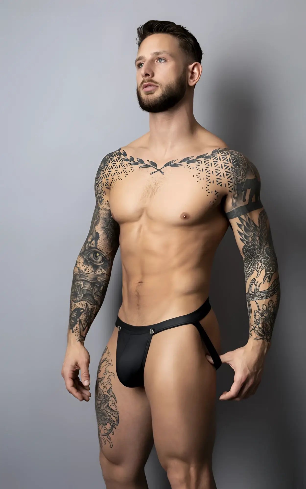 Black athletic briefs male power 346-298 oh snap snap off jock with sleek minimalist design and small metallic logo