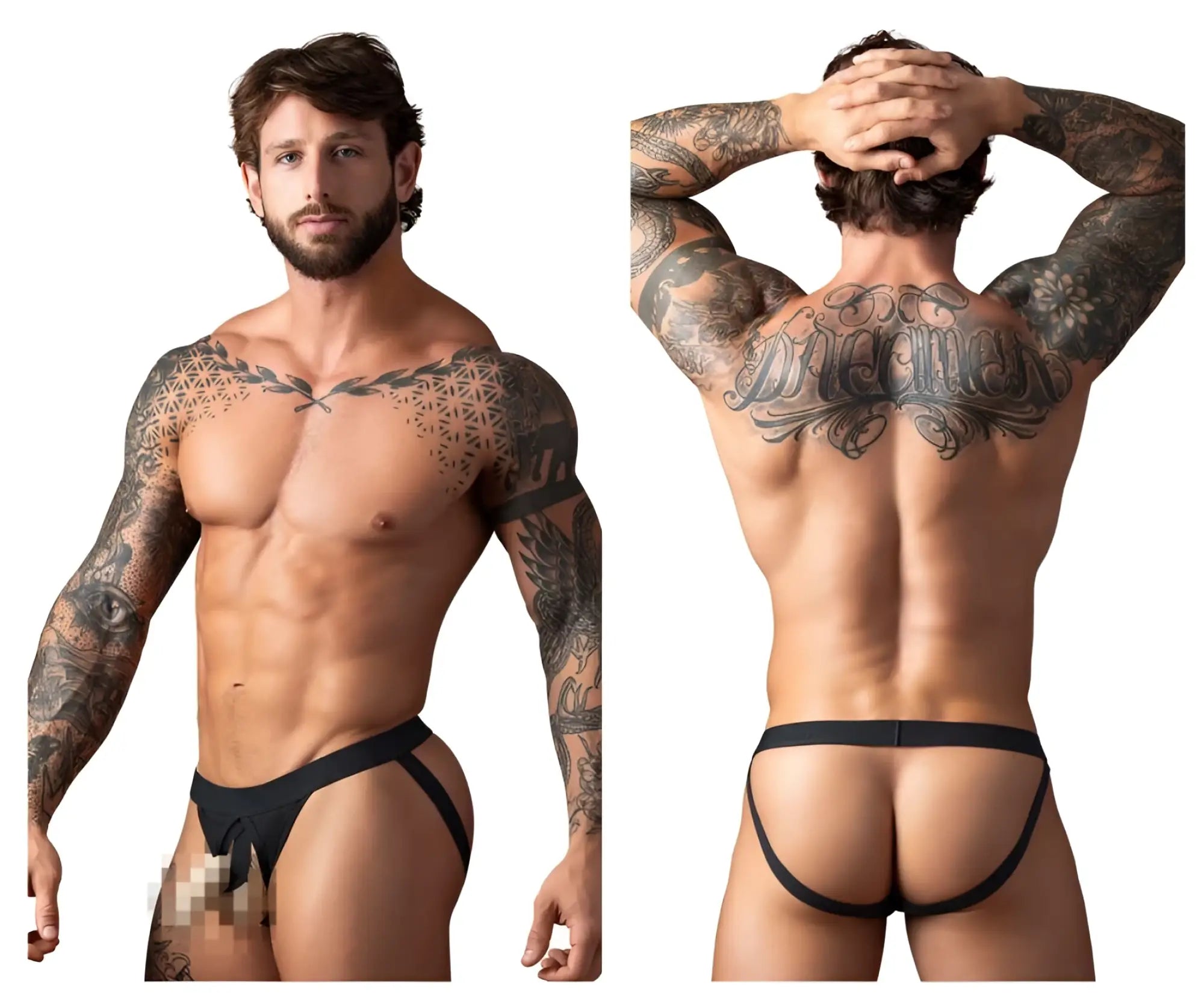 Black male power 348-304 open ended jock briefs with elastic cock ring and supportive form fitting design