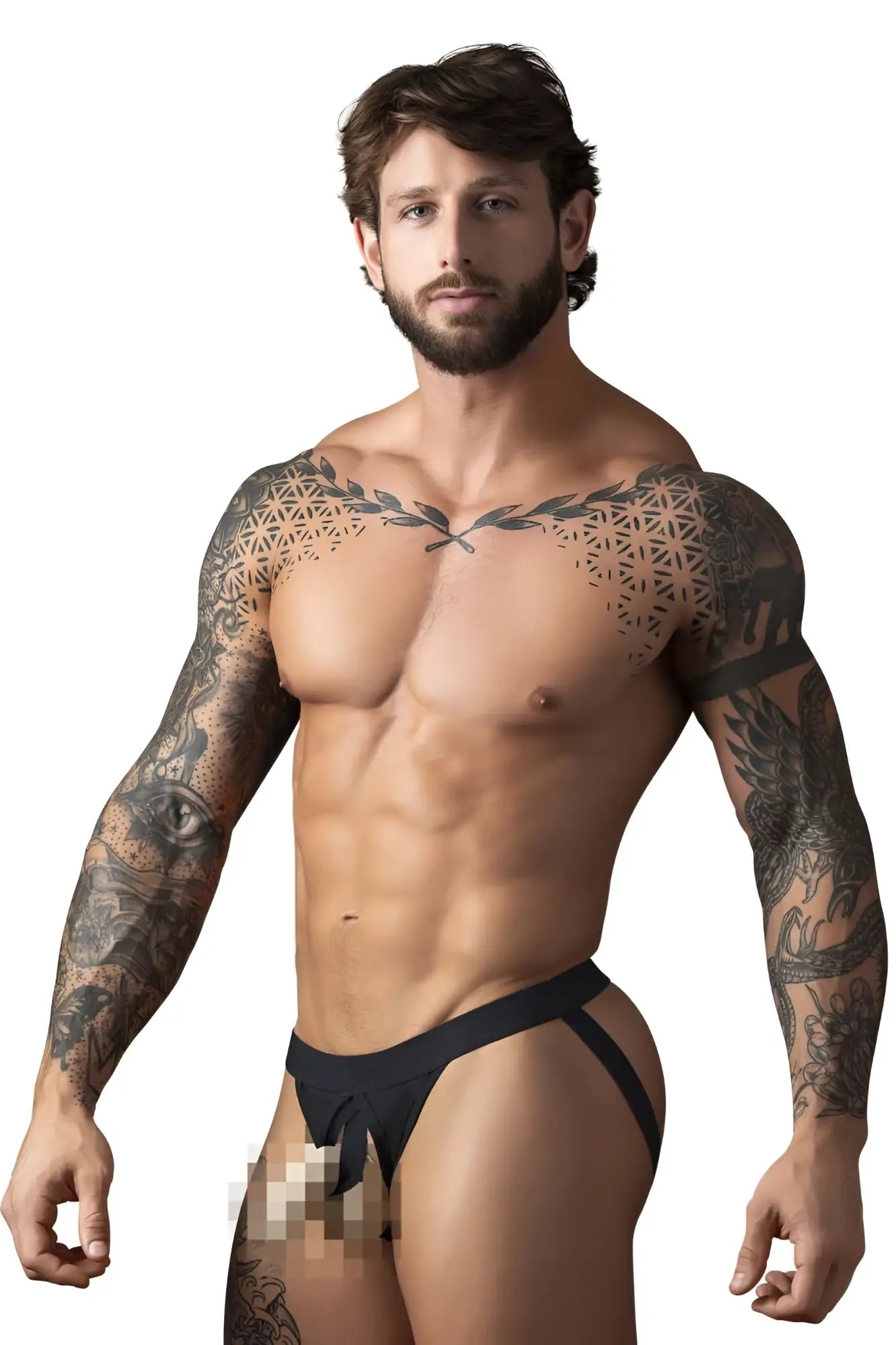 Black male power 348-304 open ended jock briefs with elastic cock ring and supportive contoured design