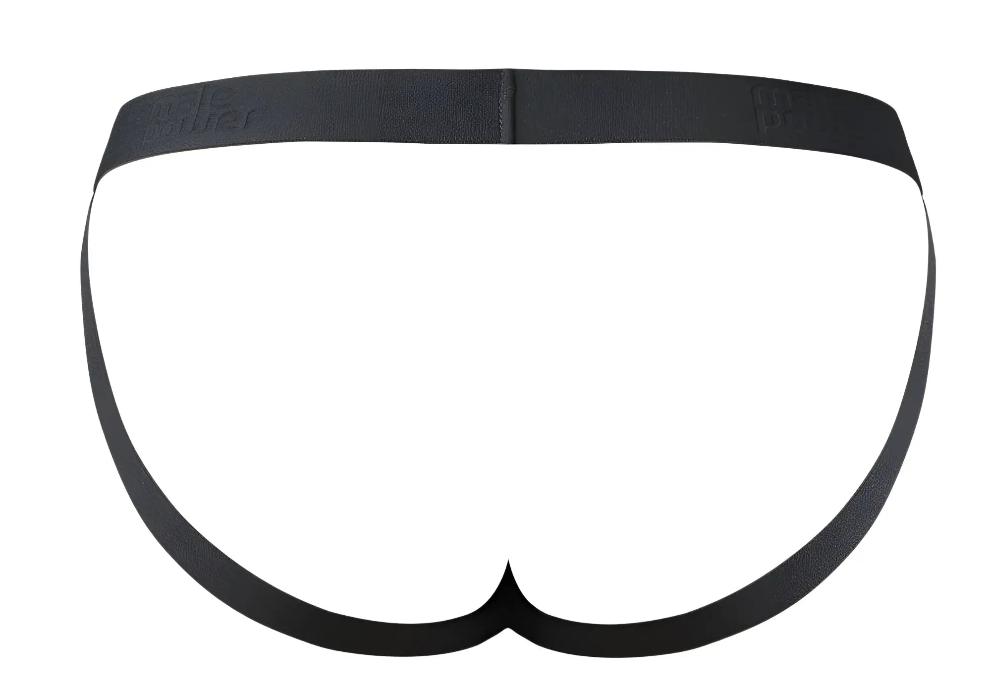 Black elastic male power 348-304 open ended jock briefs with smooth seamless design and subtle waistband logo
